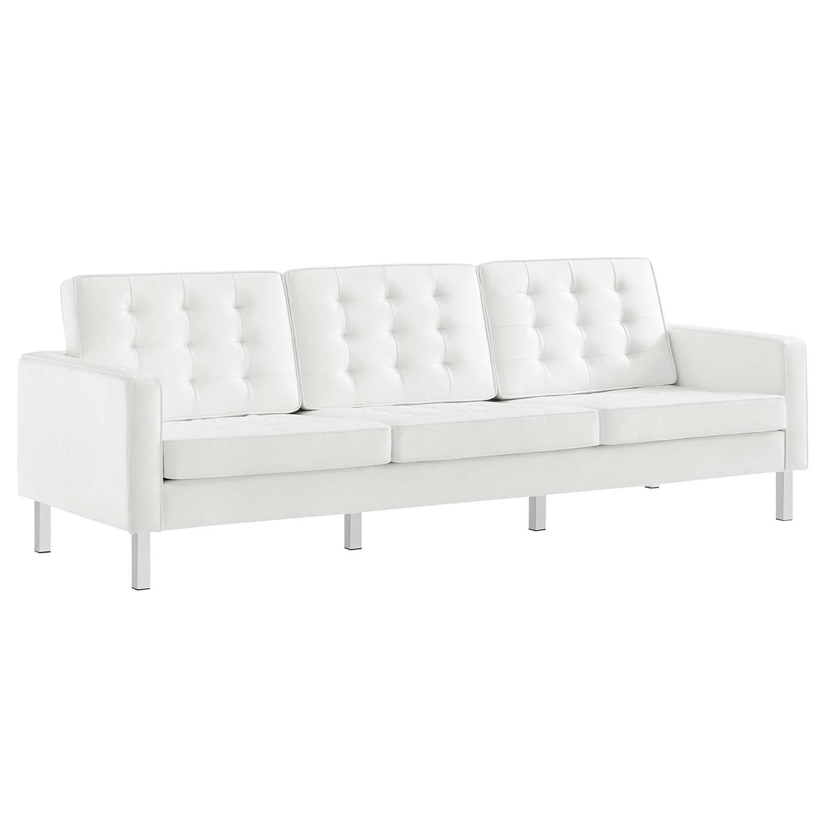 Loft Tufted Vegan Leather Sofa and Ottoman Set