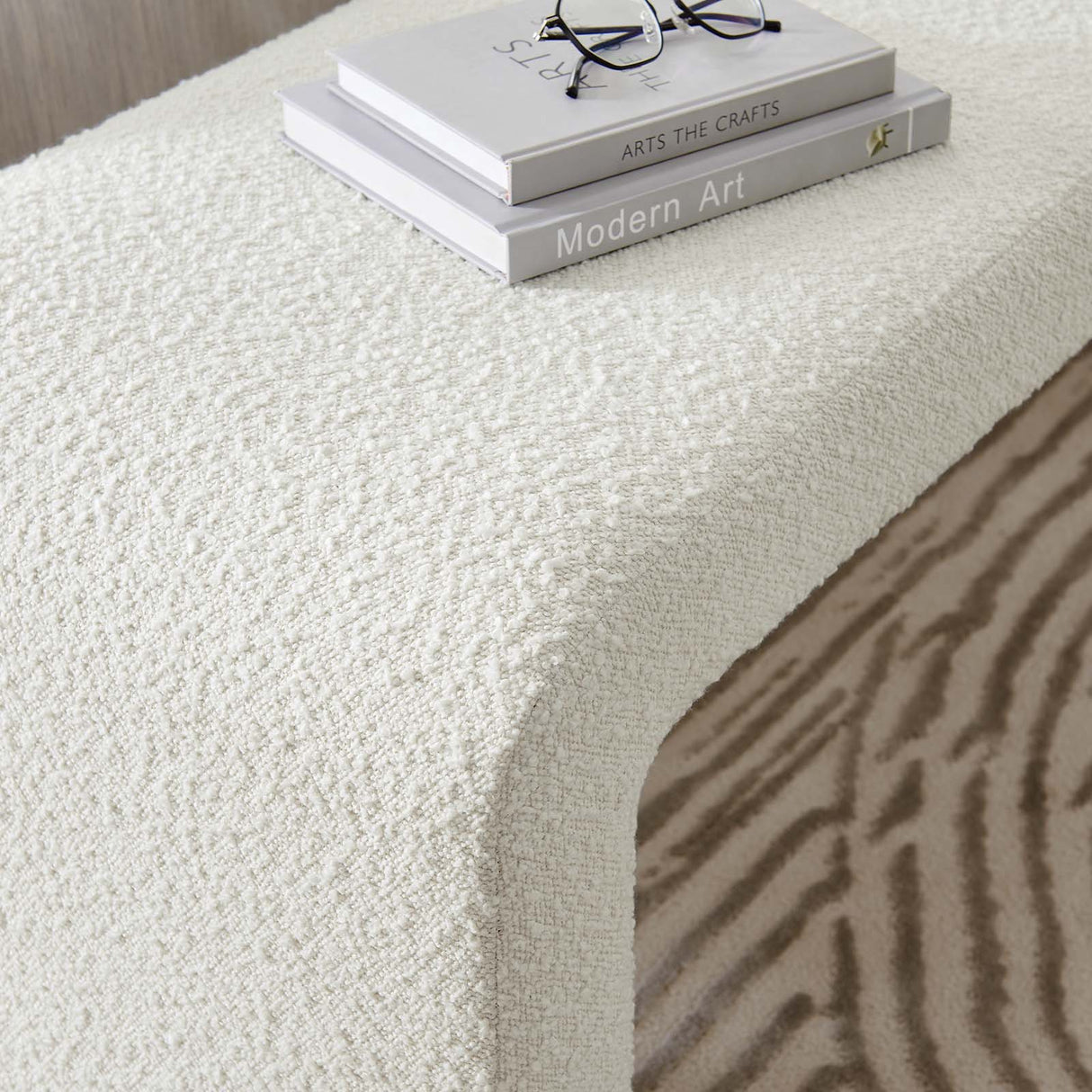 Simba Boucle Fabric Waterfall Long Bench