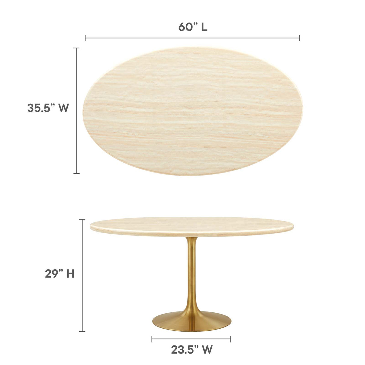 Lippa 60" Oval Artificial Travertine  Dining Table