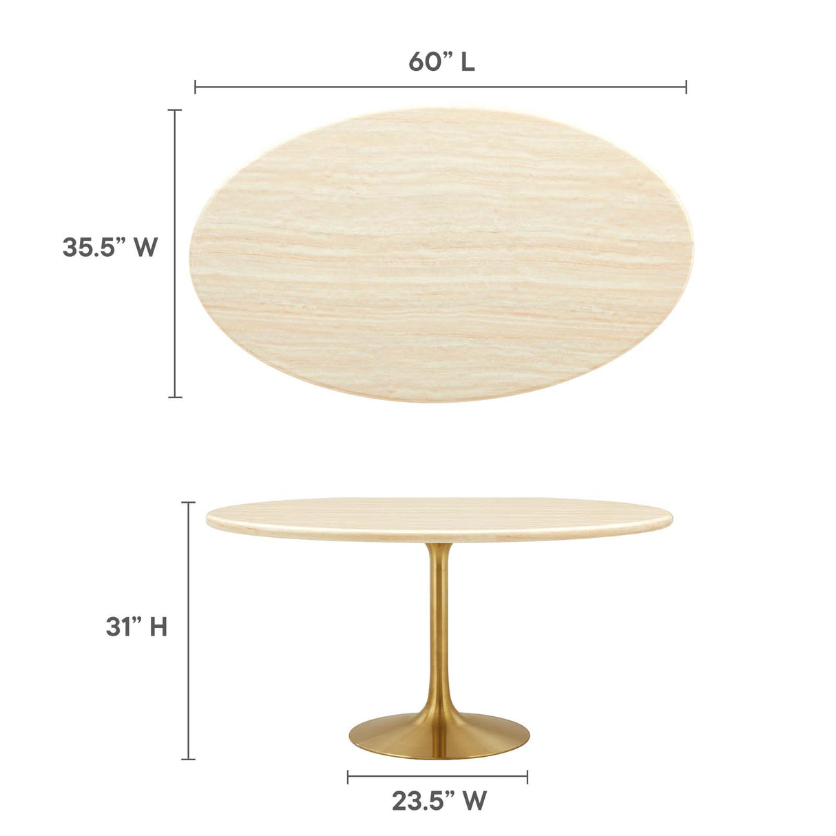 Lippa 60" Oval Artificial Travertine  Dining Table