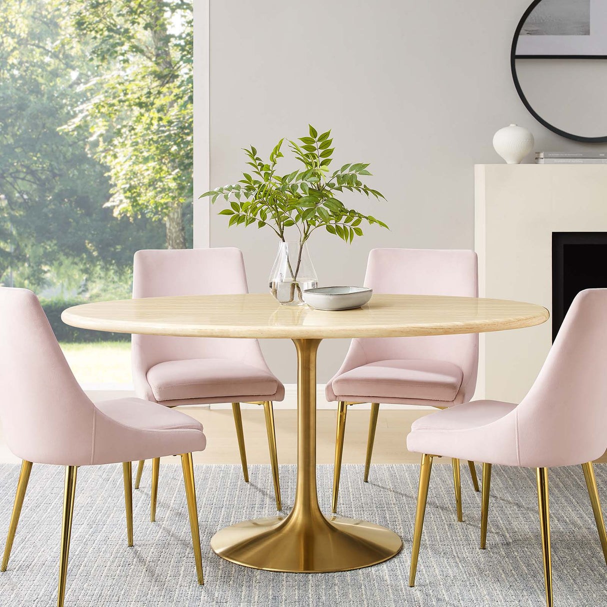 Lippa 60" Oval Artificial Travertine  Dining Table