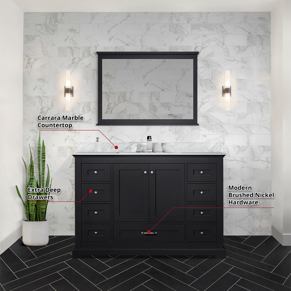 Dukes 48 in. Bathroom Freestanding Bathroom Vanity With Undermount Ceramic Sink with White Carrara Marble Top