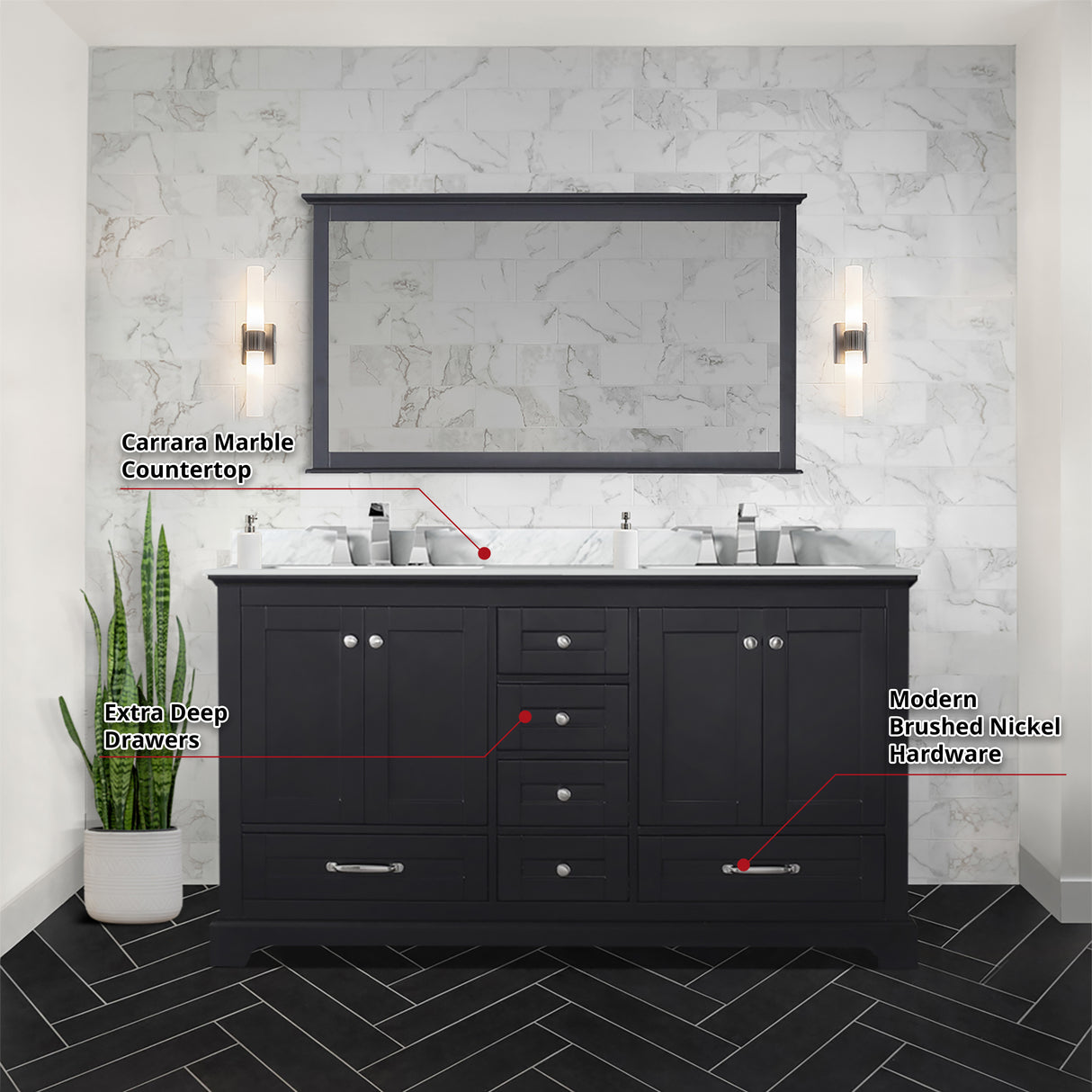 Dukes 60 in. Bathroom Freestanding Bathroom Vanity With Undermount Ceramic Sink with White Carrara Marble Top