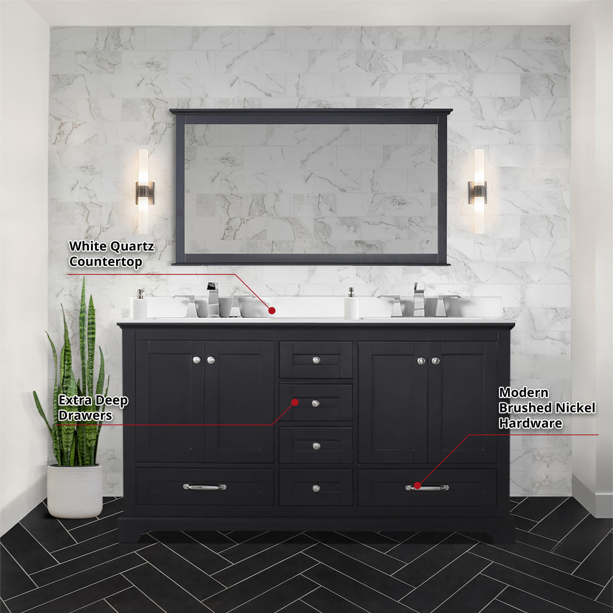 Dukes 60 in. Freestanding Bathroom Vanity with White Quartz Top, White Square Sink
