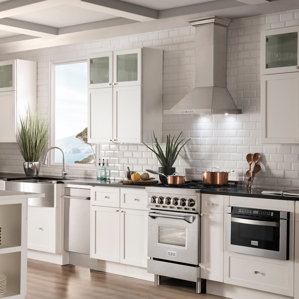 ZLINE 24 in. 2.8 cu. ft. Legacy Dual Fuel Range with 4 Burner Gas Cooktop and Electric Convection Oven in Stainless Steel with Satin Stainless Steel Door (RA-SN-24)