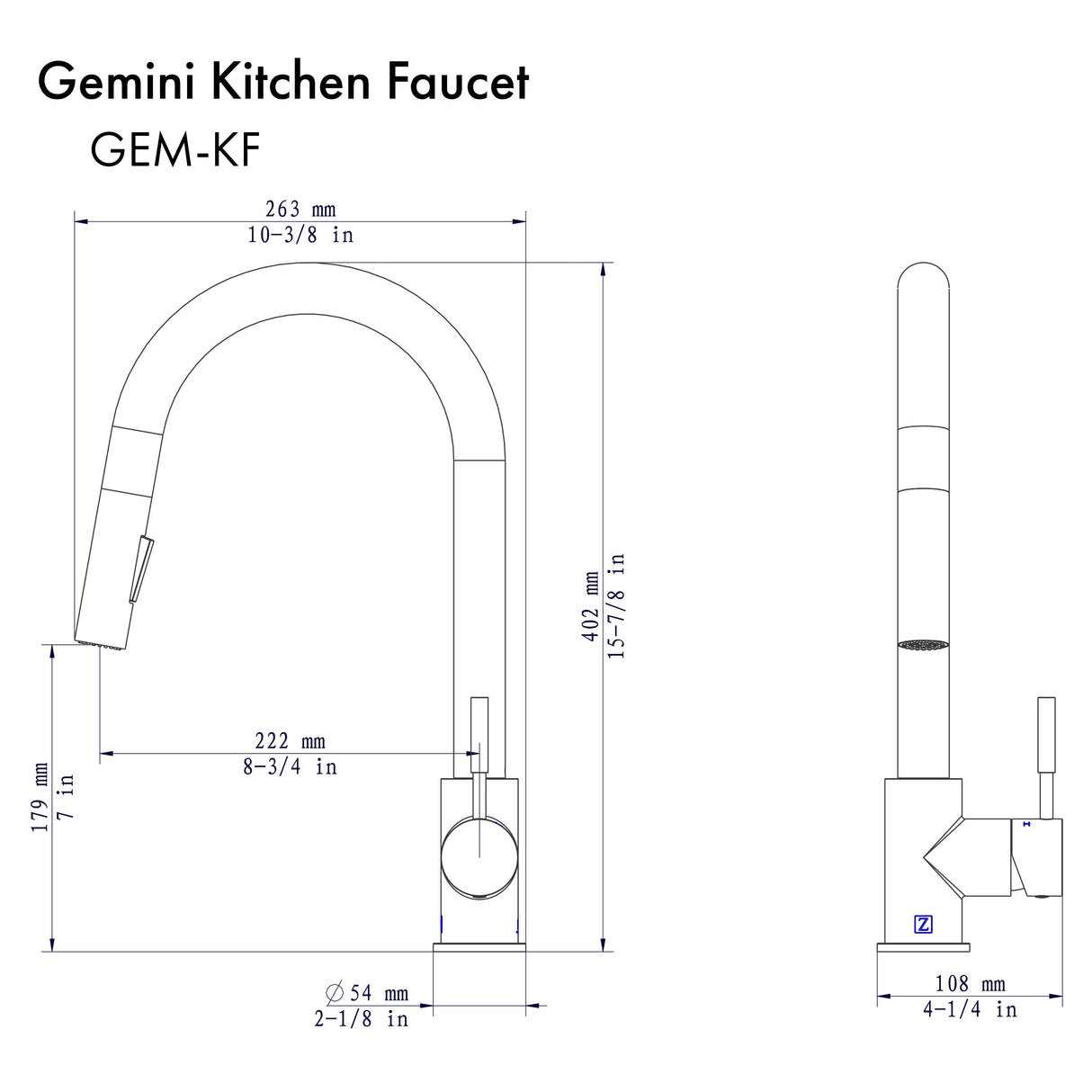 ZLINE Gemini Kitchen Faucet in Polished Gold (GEM-KF-PG)