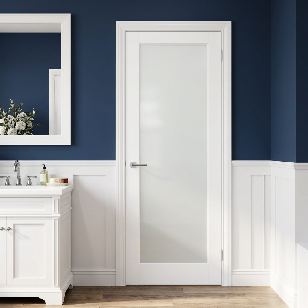 Ivanees White Primed 1 Lite Frosted Glass Door Slab 96 Inch Height