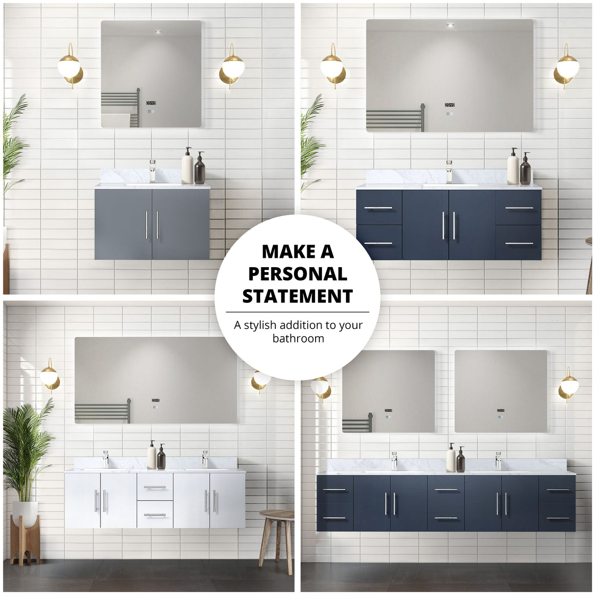 Geneva 48 in. Bathroom Floating Bathroom Vanity With Undermount Ceramic Sink With White Carrara Marble Top