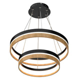 LED Pendant Light Fixture, Double Ring, Round, Dimmable, 3000K (Warm White), Wood and Matte Black (P1222-64)