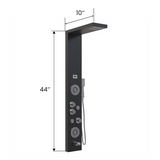 55 in. 6-Jet Stainless Steel Matte Black Shower Panel System w/ Fixed LED Rainfall & Waterfall Showerhead, Temp Display, Tub Spout & Handheld
