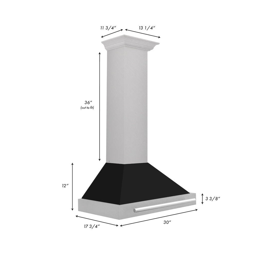 ZLINE 30 in. Convertible Fingerprint Resistant DuraSnow® Stainless Steel Range Hood with Black Matte Shell and Stainless Steel Handle (KB4SNX-BLM-30)
