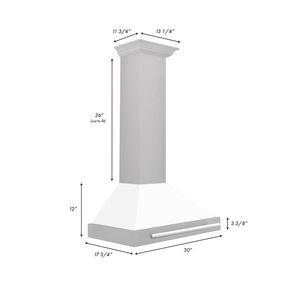 ZLINE 30 in. Convertible Fingerprint Resistant DuraSnow® Stainless Steel Range Hood with White Matte Shell and Stainless Steel Handle (KB4SNX-WM-30)