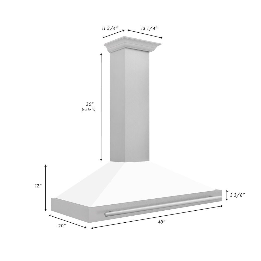 ZLINE 48 in. Convertible Fingerprint Resistant DuraSnow® Stainless Steel Range Hood with White Matte Shell and Stainless Steel Handle (KB4SNX-WM-48)