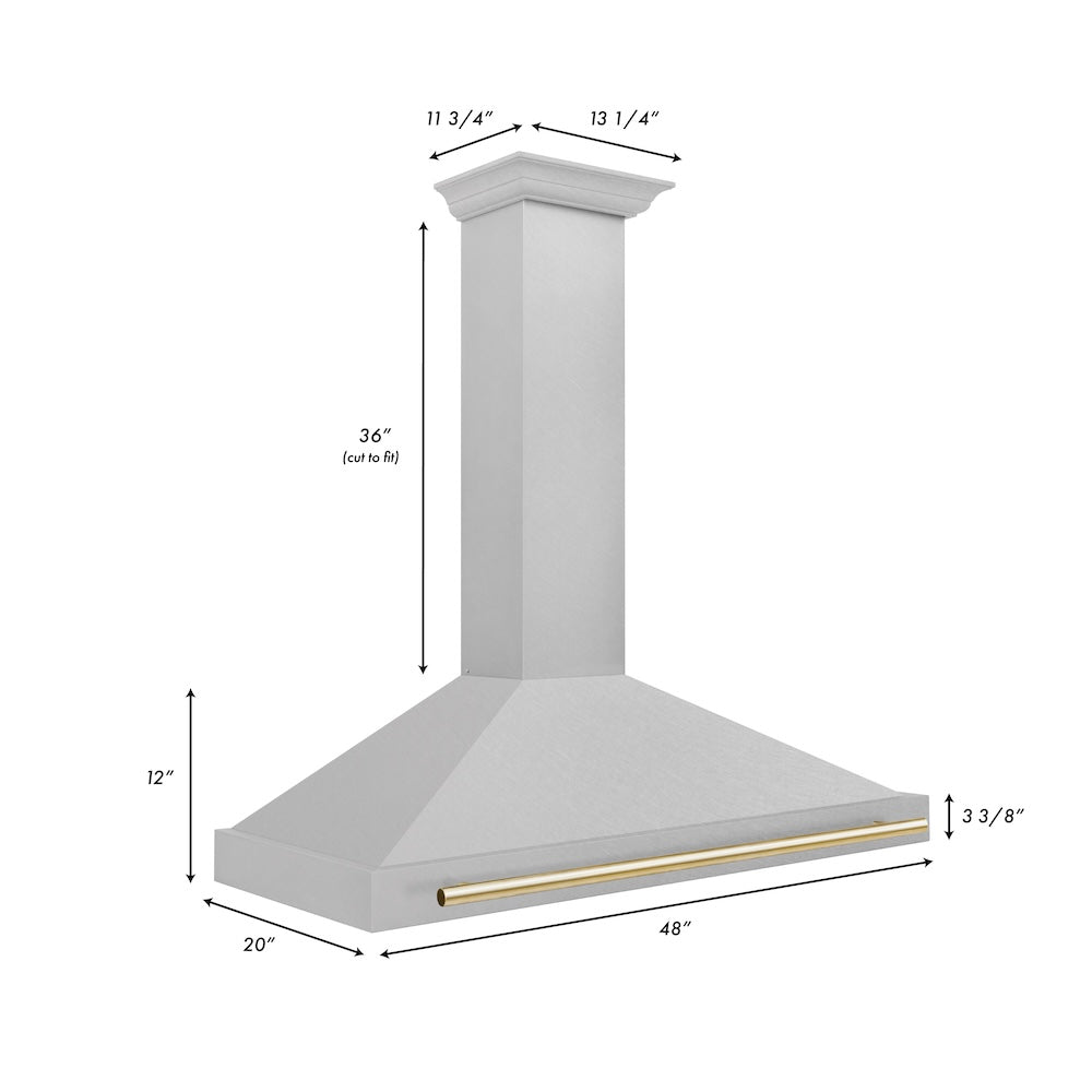 ZLINE 48 in. Autograph Edition Convertible Fingerprint Resistant DuraSnow® Stainless Steel Range Hood with Polished Gold Handle (KB4SNZ-48-G)