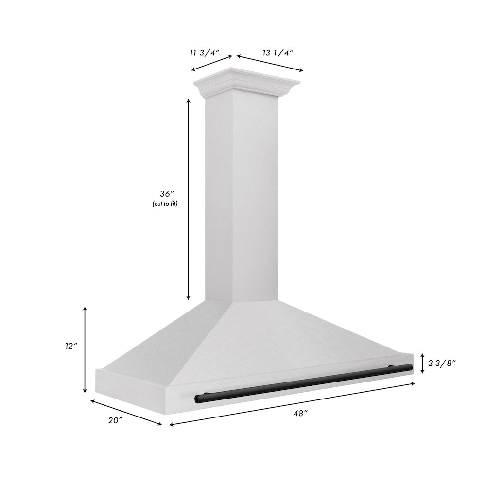 ZLINE 48 in. Autograph Edition Convertible Fingerprint Resistant DuraSnow® Stainless Steel Range Hood with Matte Black Handle (KB4SNZ-48-MB)