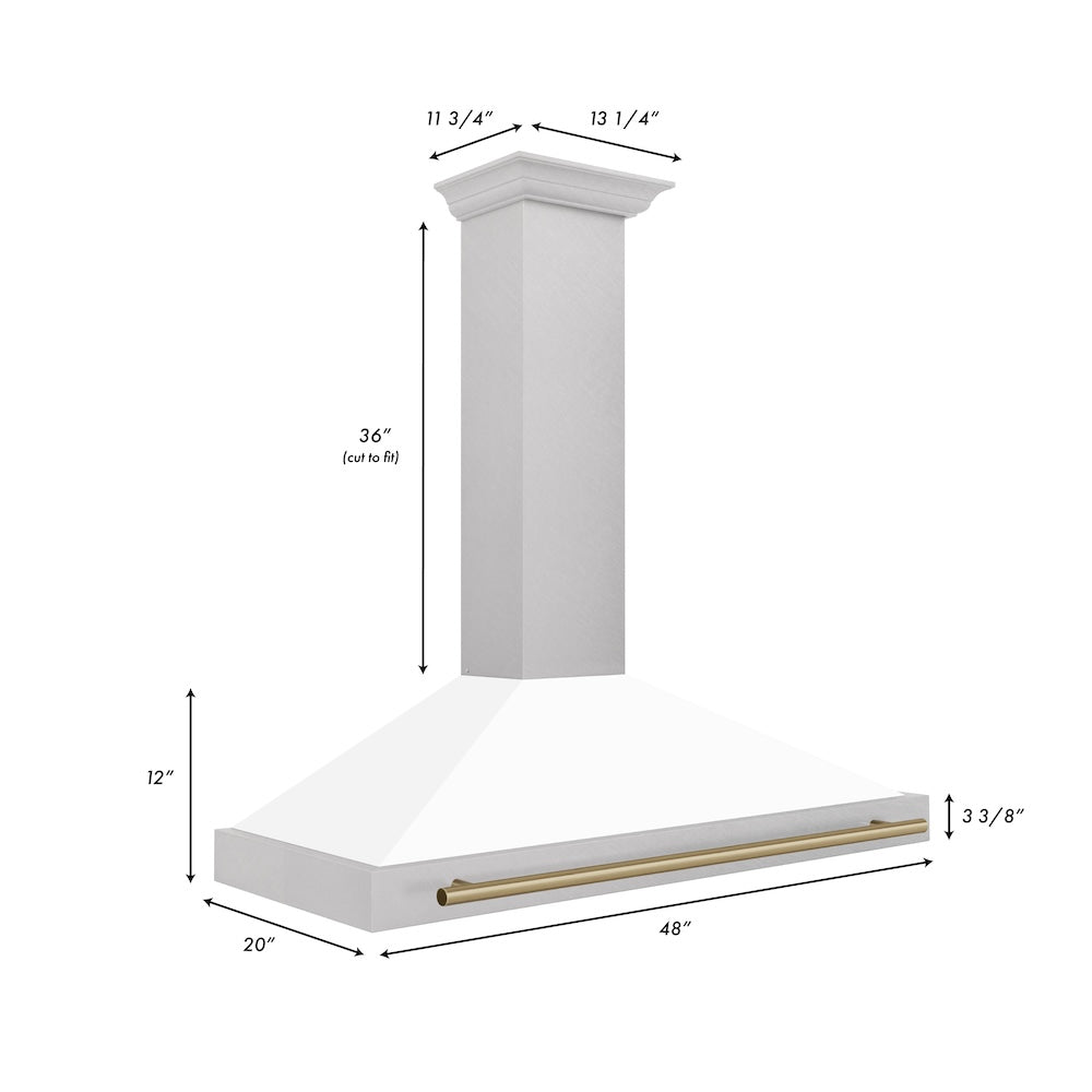ZLINE 48 in. Autograph Edition Convertible Fingerprint Resistant DuraSnow® Stainless Steel Range Hood with White Matte Shell and Champagne Bronze Handle (KB4SNZ-WM48-CB)