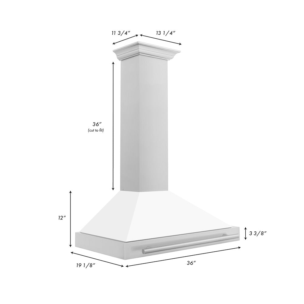 ZLINE 36 in. Convertible Stainless Steel Range Hood with White Matte Shell and Stainless Steel Handle (KB4STX-WM-36)