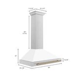 ZLINE 36 in. Autograph Edition Convertible Stainless Steel Range Hood with White Matte Shell and Champagne Bronze Accents (KB4STZ-WM36-CB)