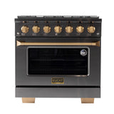 KUCHT Gemstone Professional 36 in. 5.2 cu. ft. Dual Fuel Range for Natural Gas with Sealed Burners and Convection Oven in  Titanium Stainless Steel