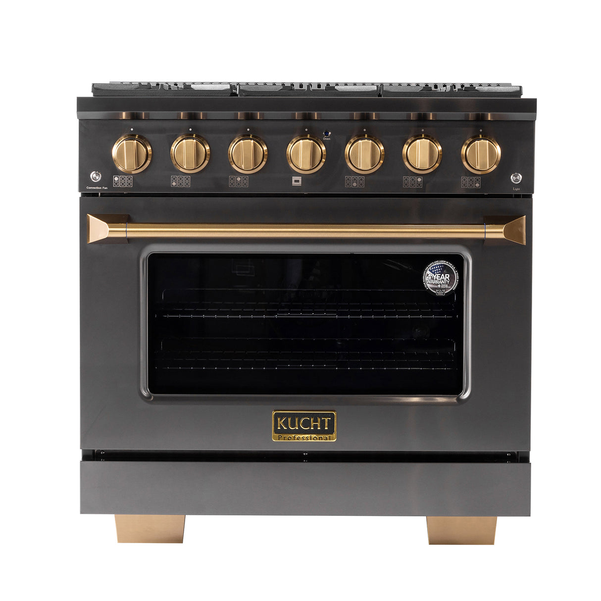 KUCHT Gemstone Professional 36 in. 5.2 cu. ft. Natural Gas Range with Sealed Burners and Convection Oven in Titanium Stainless Steel