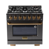 KUCHT Gemstone Professional 36 in. 5.2 cu. ft. Dual Fuel Range for Natural Gas with Sealed Burners and Convection Oven in  Titanium Stainless Steel