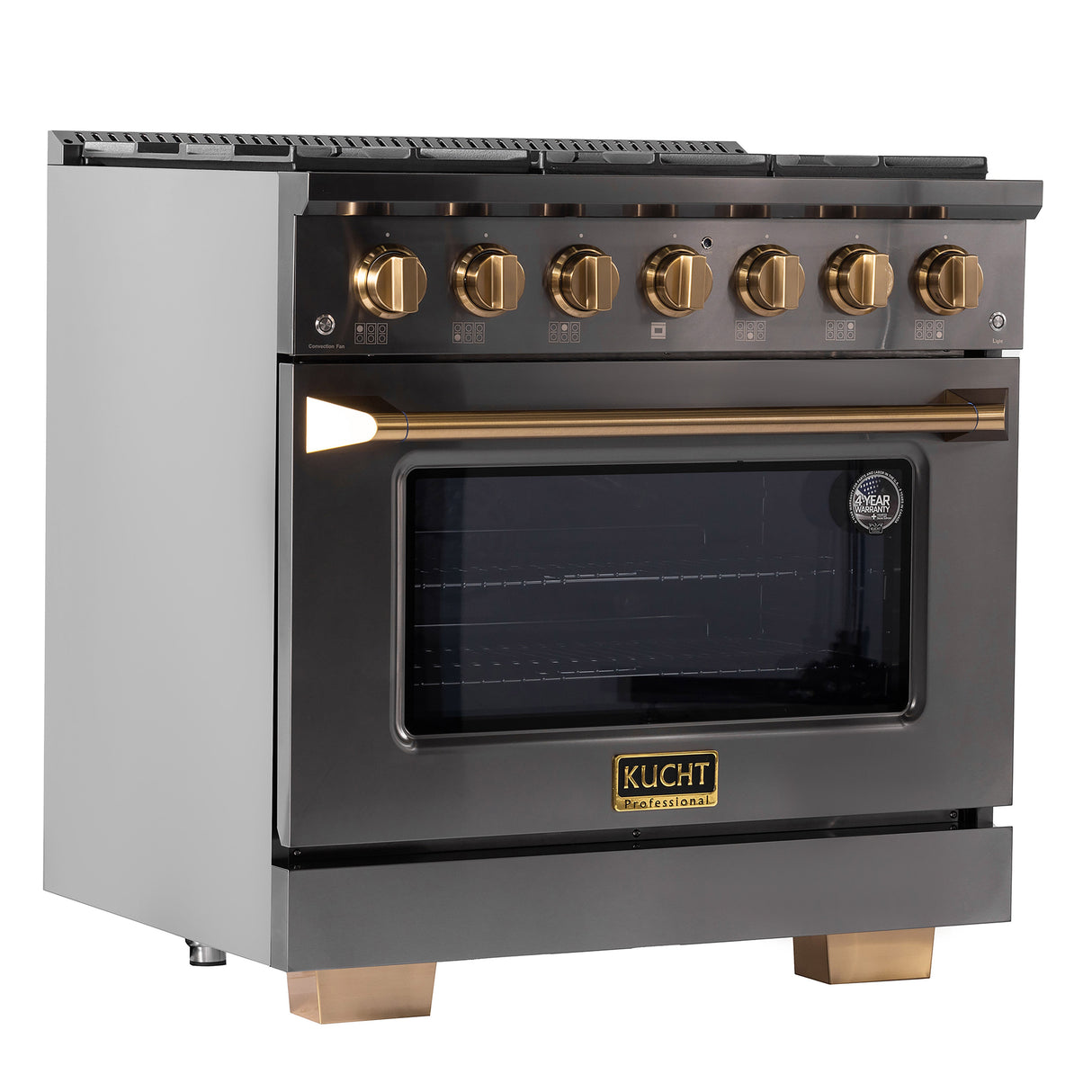KUCHT Gemstone Professional 36 in. 5.2 cu. ft. Dual Fuel Range for Natural Gas with Sealed Burners and Convection Oven in  Titanium Stainless Steel