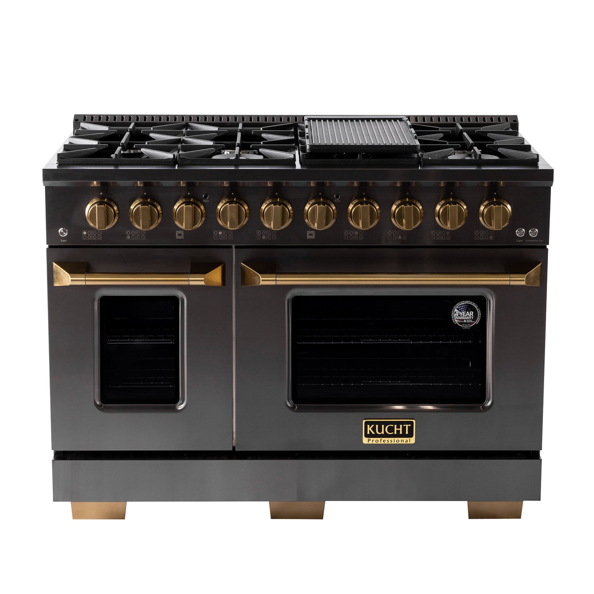 KUCHT Gemstone Professional 48 in. 6.7 cu. ft. Propane Gas Range with Sealed Burners, Griddle/Grill and Two Ovens - One Convection - in Titanium Stainless Steel