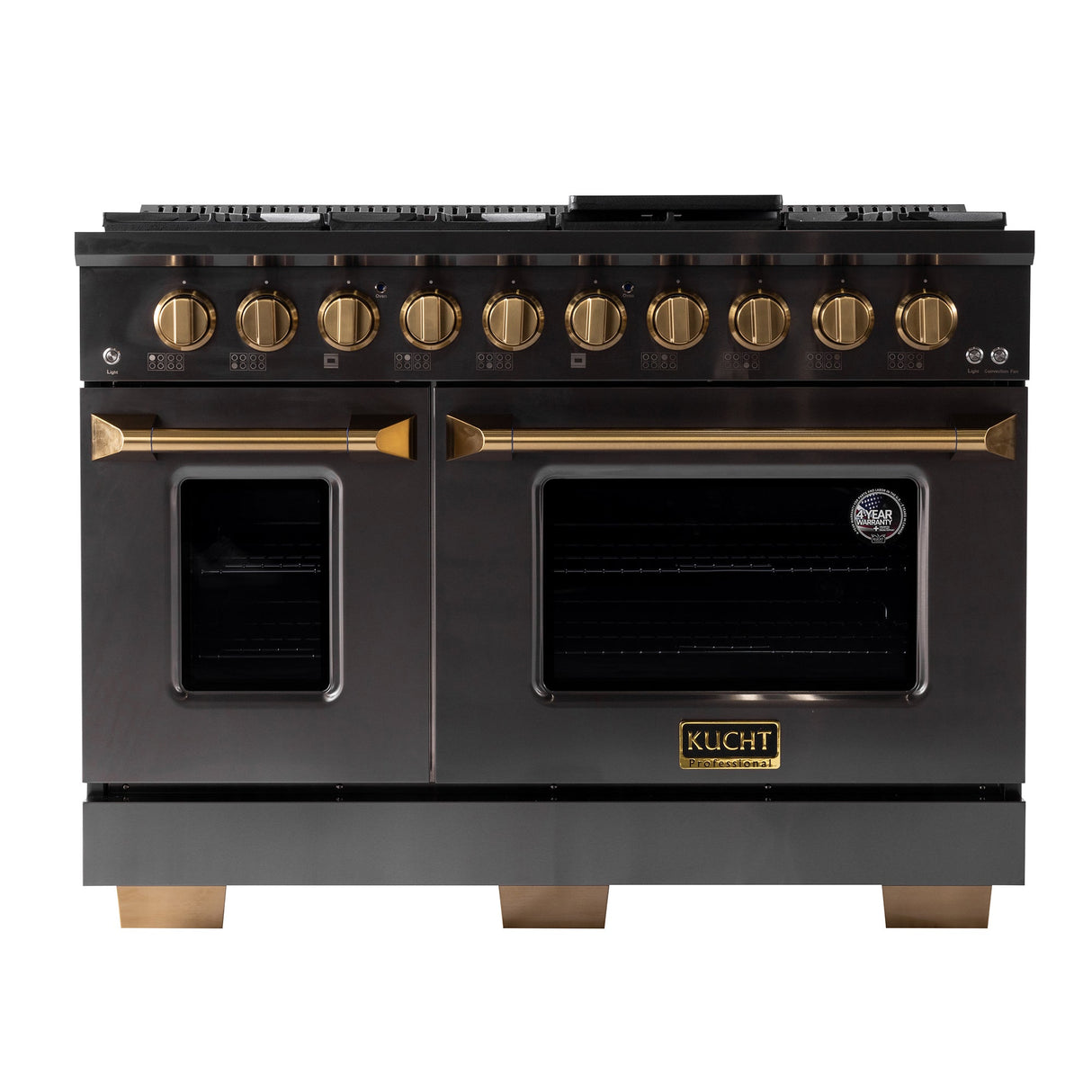 KUCHT Gemstone Professional 48 in. 6.7 cu. ft. Propane Gas Range with Sealed Burners, Griddle/Grill and Two Ovens - One Convection - in Titanium Stainless Steel