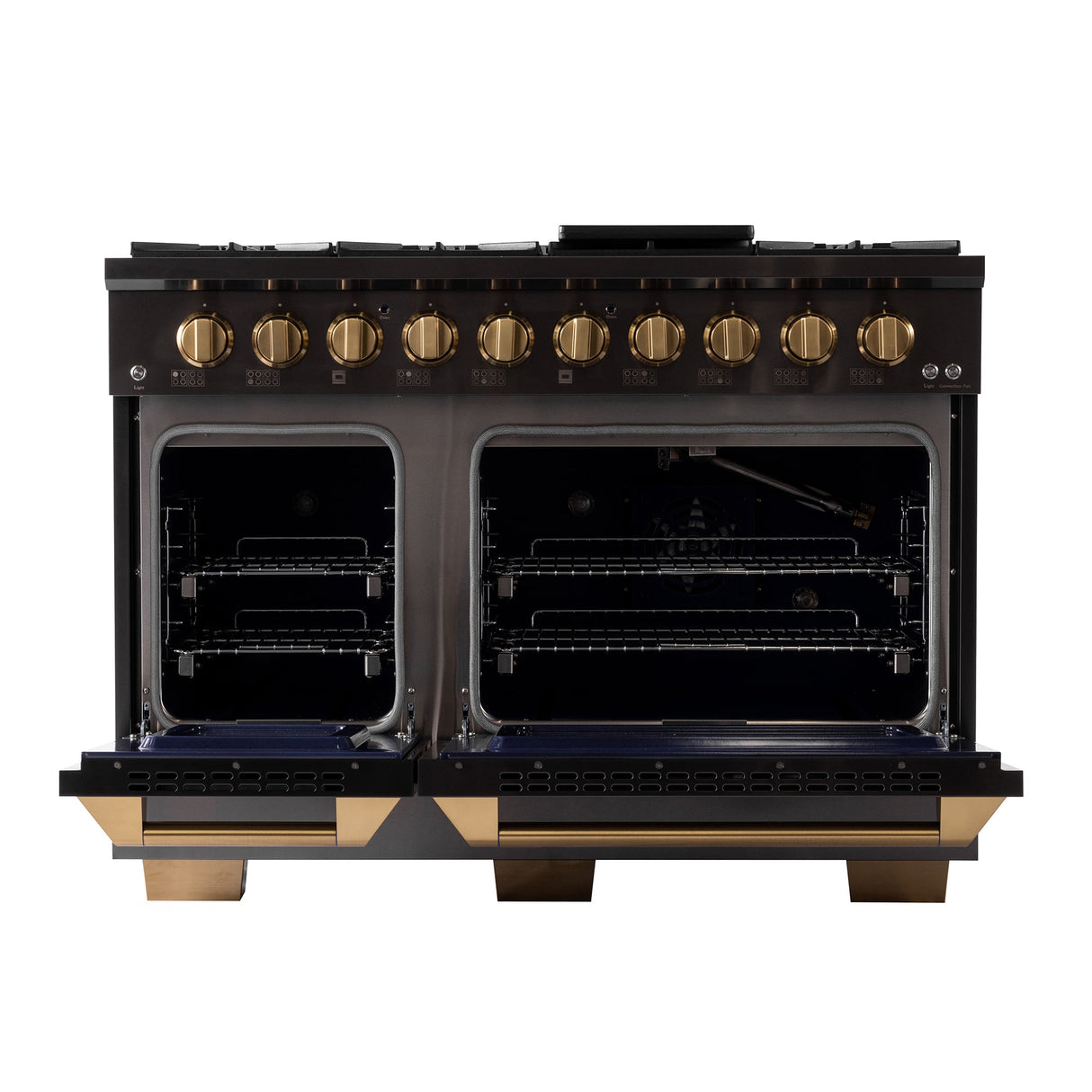 KUCHT Gemstone Professional 48 in. 6.7 cu. ft. Propane Gas Range with Sealed Burners, Griddle/Grill and Two Ovens - One Convection - in Titanium Stainless Steel