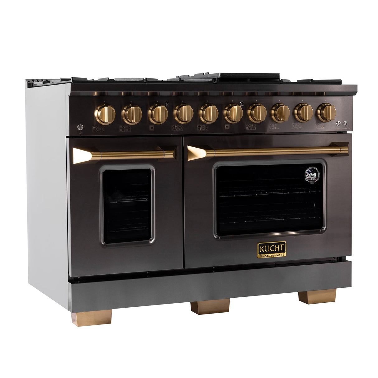 KUCHT Gemstone Professional 48 in. 6.7 cu. ft. Propane Gas Range with Sealed Burners, Griddle/Grill and Two Ovens - One Convection - in Titanium Stainless Steel