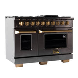 KUCHT Gemstone Professional 48 in. 6.7 cu. ft. Propane Gas Range with Sealed Burners, Griddle/Grill and Two Ovens - One Convection - in Titanium Stainless Steel