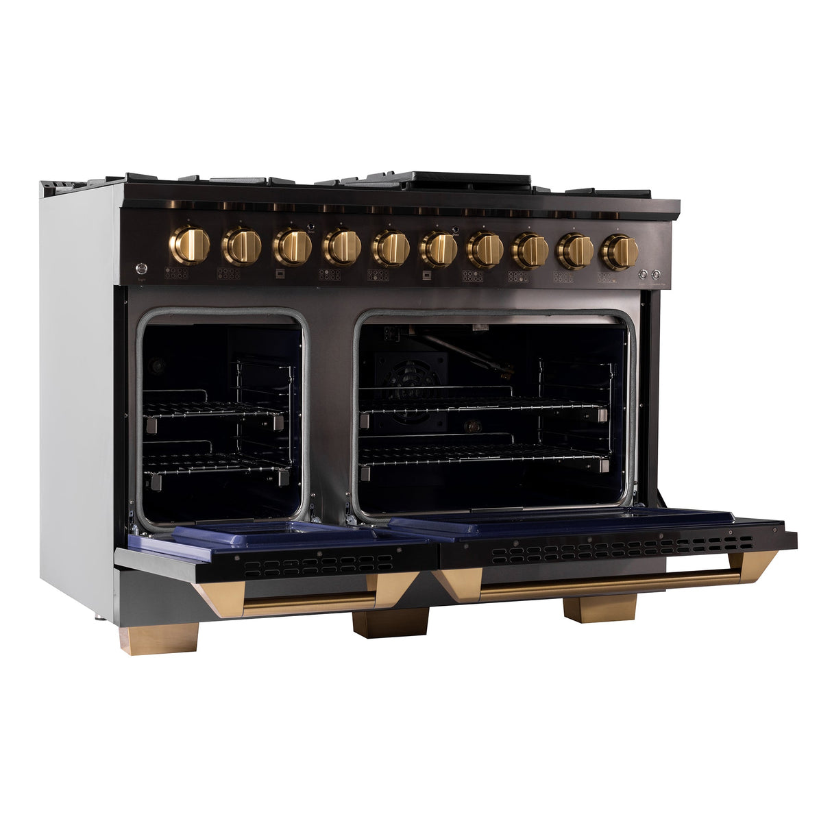 KUCHT Gemstone Professional 48 in. 6.7 cu. ft. Propane Gas Range with Sealed Burners, Griddle/Grill and Two Ovens - One Convection - in Titanium Stainless Steel