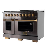 KUCHT Gemstone Professional 48 in. 6.7 cu. ft. Dual Fuel Range for Propane Gas with Sealed Burners, Griddle/Grill and Two Ovens - One Convection - in Titanium Stainless Steel