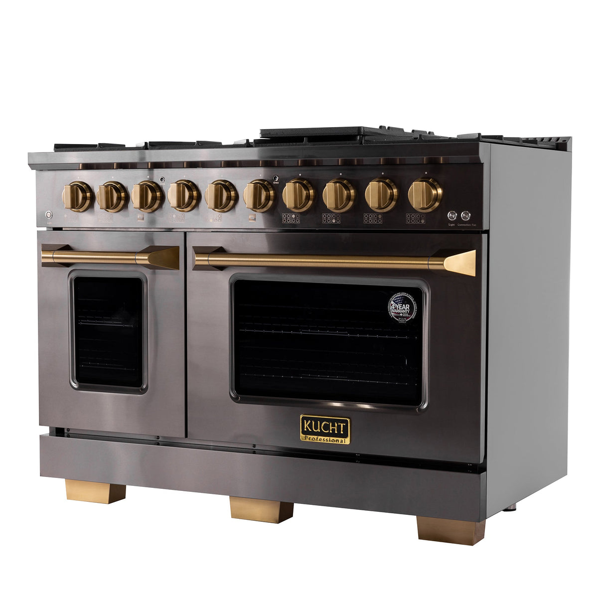 KUCHT Gemstone Professional 48 in. 6.7 cu. ft. Propane Gas Range with Sealed Burners, Griddle/Grill and Two Ovens - One Convection - in Titanium Stainless Steel