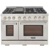 KUCHT Professional 48 in. 6.7 cu. ft. Propane Gas Range with Sealed Burners, Griddle and Two Ovens - One Convection - in Stainless Steel