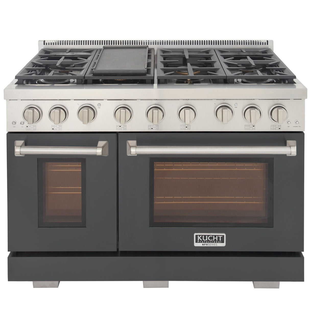 KUCHT Professional 48 in. 6.7 cu. ft. Natural Gas Range with Sealed Burners, Grill / Griddle and Two Ovens - One Convection