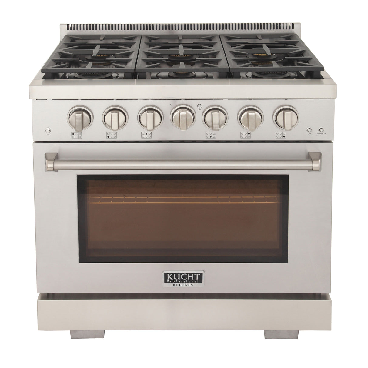 KUCHT Professional 36 in. 5.2 cu. ft. Propane Gas Range with Sealed Burners and Convection Oven in Stainless Steel With Knobs
