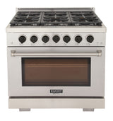KUCHT Professional 36 in. 5.2 cu. ft. Natural Gas Range with Sealed Burners and Convection Oven in Stainless Steel With Knobs