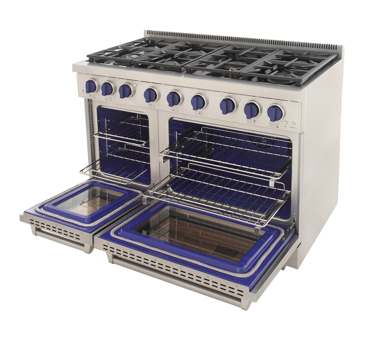 KUCHT Professional 48 in. 6.7 cu. ft. Propane Gas Range with Sealed Burners, Griddle and Two Ovens - One Convection - in Stainless Steel
