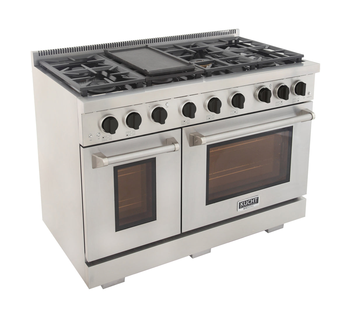 KUCHT Professional 48 in. 6.7 cu. ft. Natural Gas Range with Sealed Burners, Grill / Griddle and Two Ovens - One Convection - in Stainless Steel