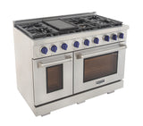 KUCHT Professional 48 in. 6.7 cu. ft. Natural Gas Range with Sealed Burners, Grill / Griddle and Two Ovens - One Convection - in Stainless Steel