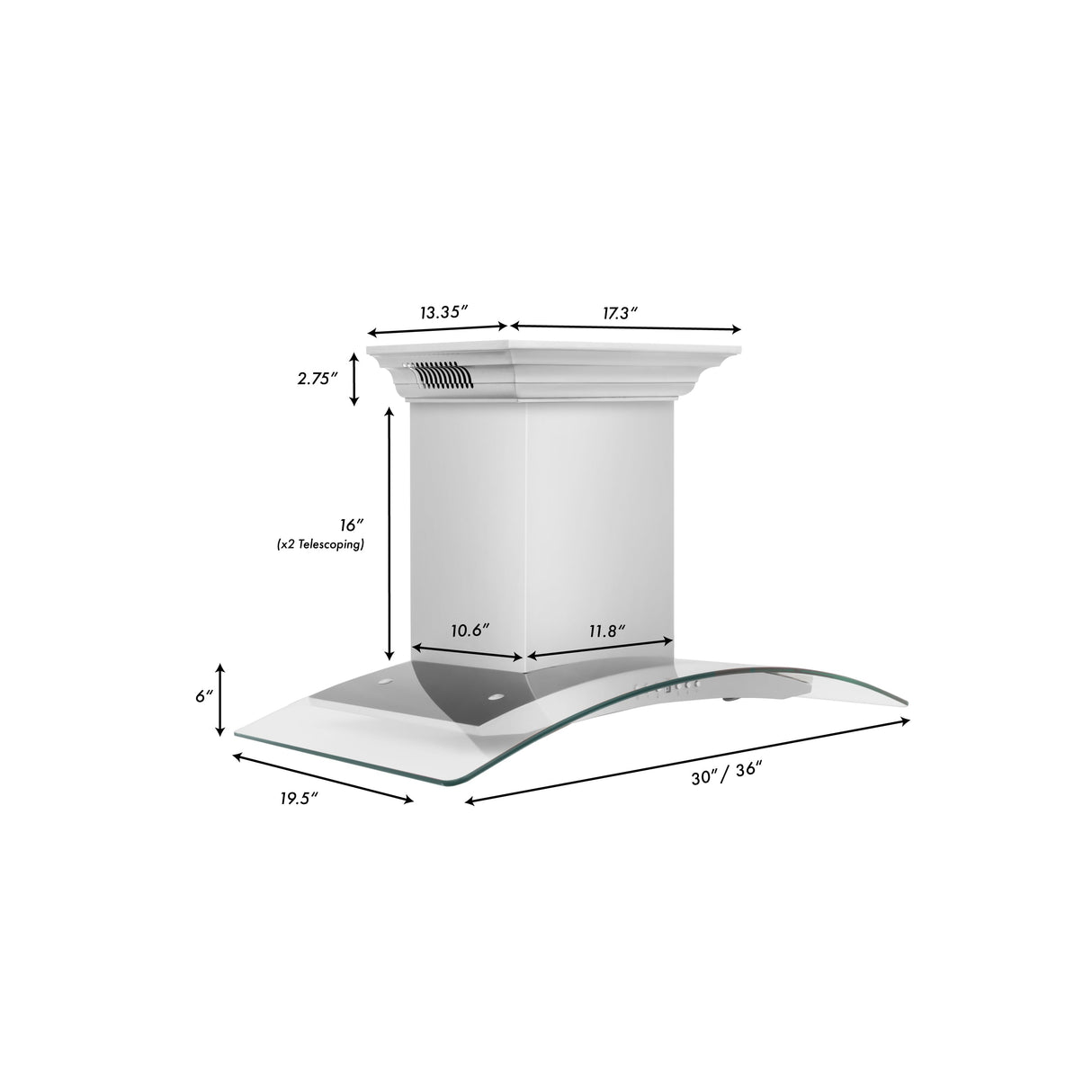 36" ZLINE CrownSound™Ducted Vent Wall Mount Range Hood in Stainless Steel with Built-in Bluetooth Speakers (KN4CRN-BT-36)