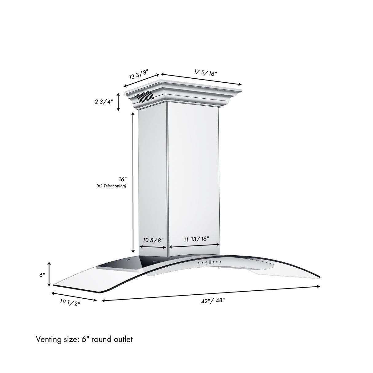 48" ZLINE CrownSound™Ducted Vent Wall Mount Range Hood in Stainless Steel with Built-in Bluetooth Speakers (KN4CRN-BT-48)