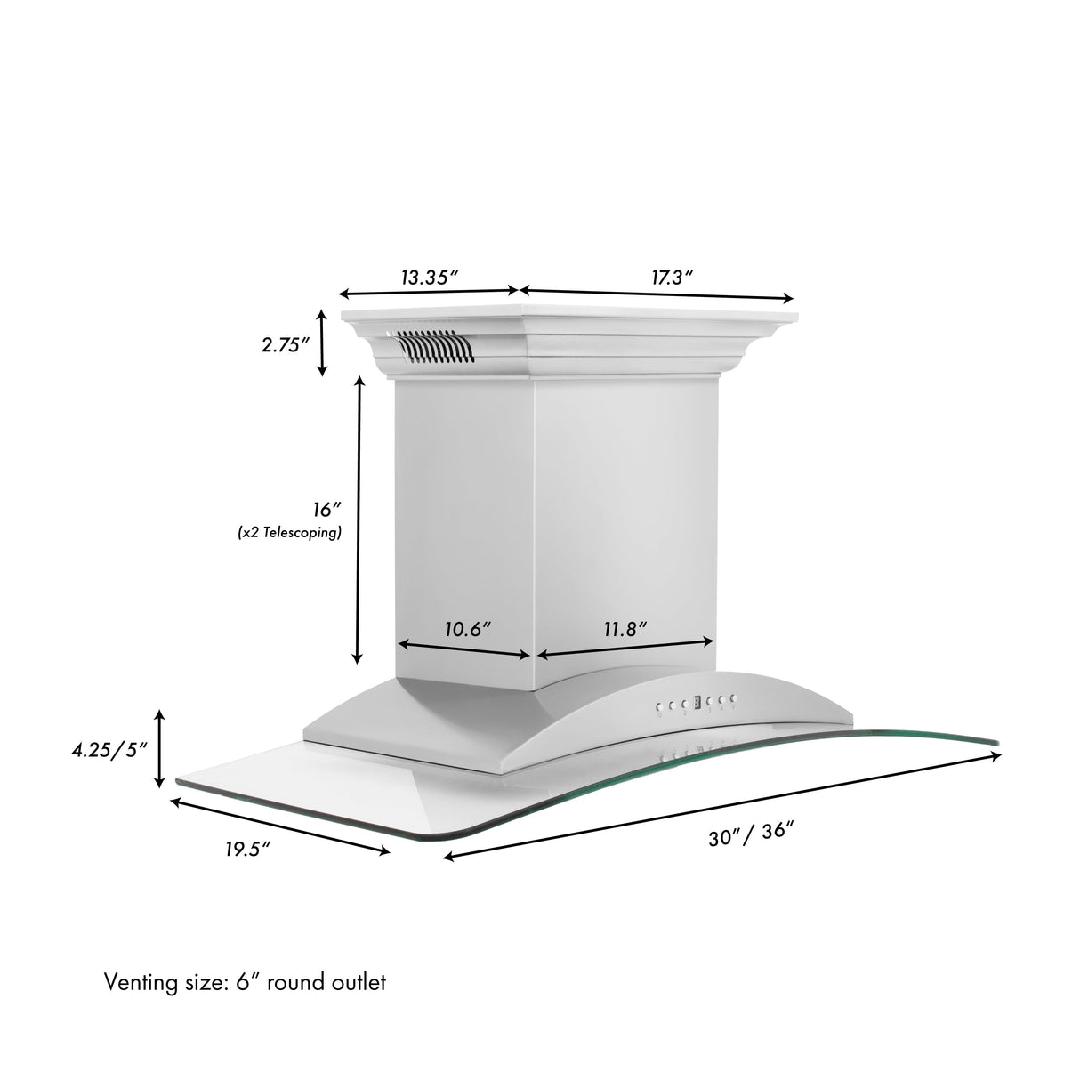 36" ZLINE CrownSound™Ducted Vent Wall Mount Range Hood in Stainless Steel with Built-in Bluetooth Speakers (KNCRN-BT-36)