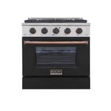 KUCHT Professional 30 in. 4.2 cu. ft. Natural Gas Range with Sealed Burners and Convection Oven in Stainless Steel with Black Oven Door, Black Knobs and Ring Knobs