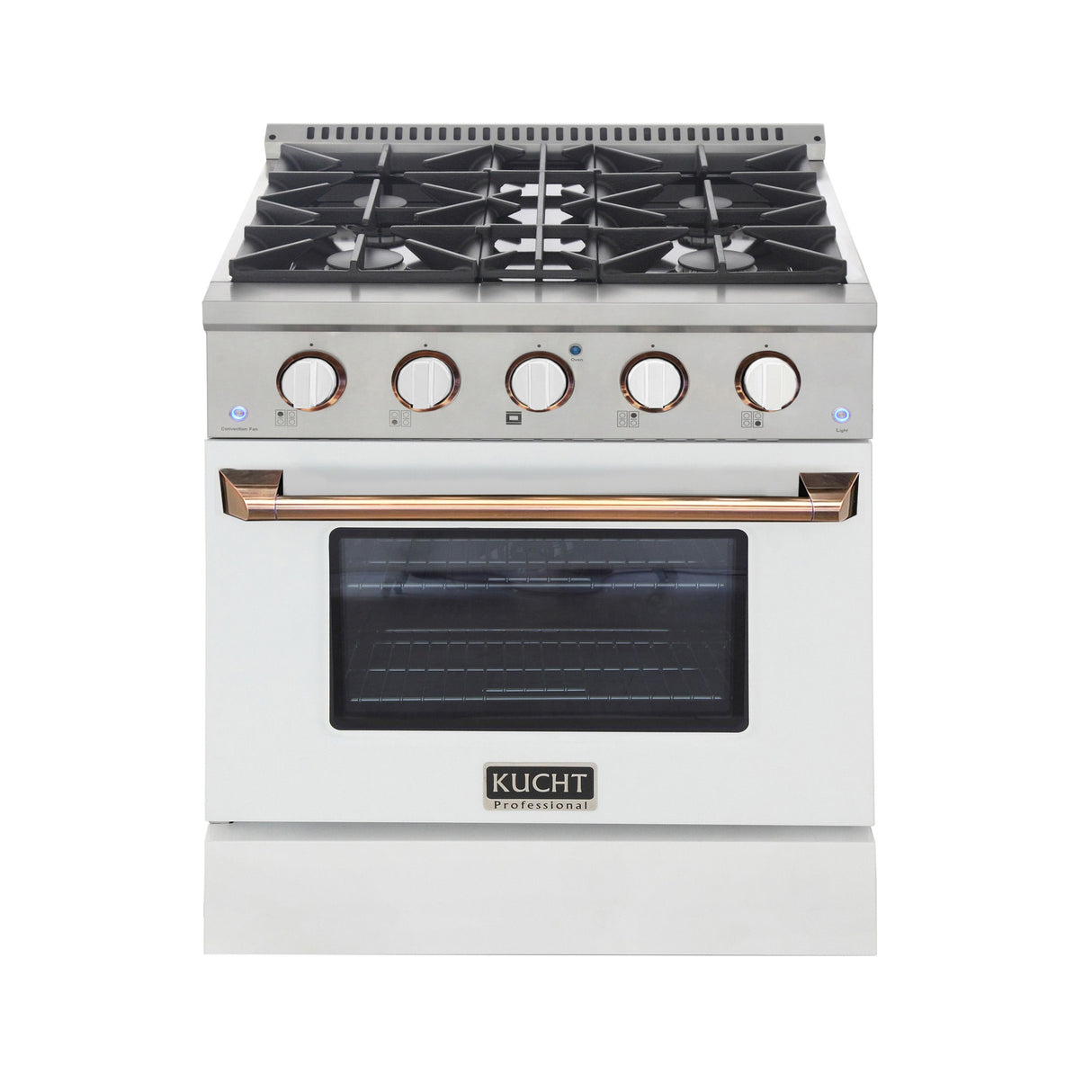 KUCHT Professional 30 in. 4.2 cu. ft.¨Propane Gas Range with Sealed Burners and Convection Oven in Stainless Steel with White Oven Door, White Knobs and Knob Rings