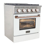 KUCHT Professional 30 in. 4.2 cu. ft. Dual Fuel Range for Propane Gas with Sealed Burners and Convection Oven in Stainless Steel with White Oven Door White Knobs and Gold Knob Rings