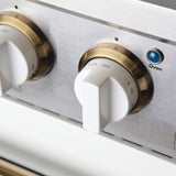 KUCHT Professional 36 in. 5.2 cu. ft. Dual Fuel Range for Natural Gas with Sealed Burners and Convection Oven in Stainless Steel with White Oven Door White Knobs and Gold Knobs Rings