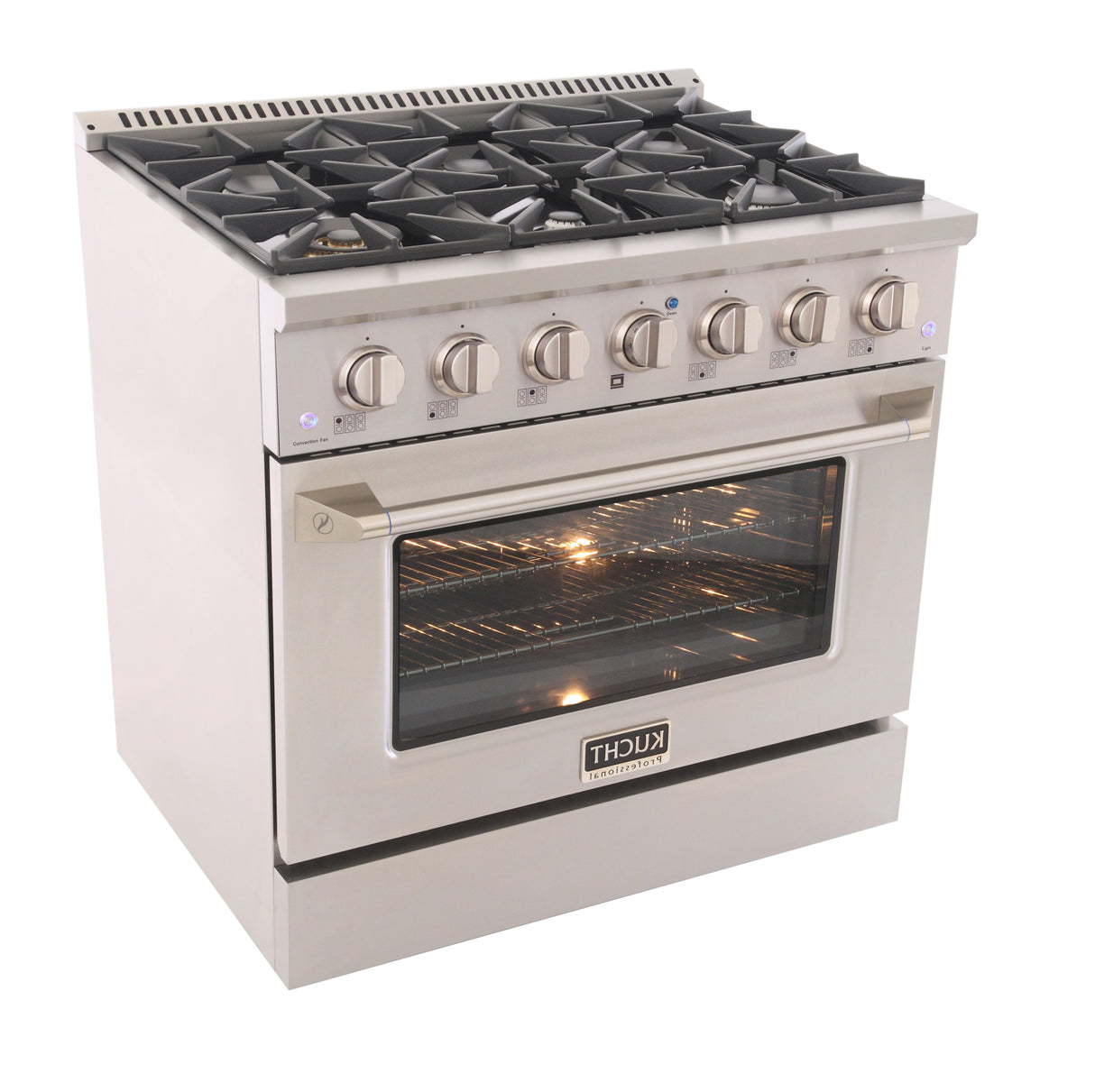 KUCHT Professional 36 in. 5.2 cu. ft. Propane Gas Range with Sealed Burners and Convection Oven in Stainless Steel
