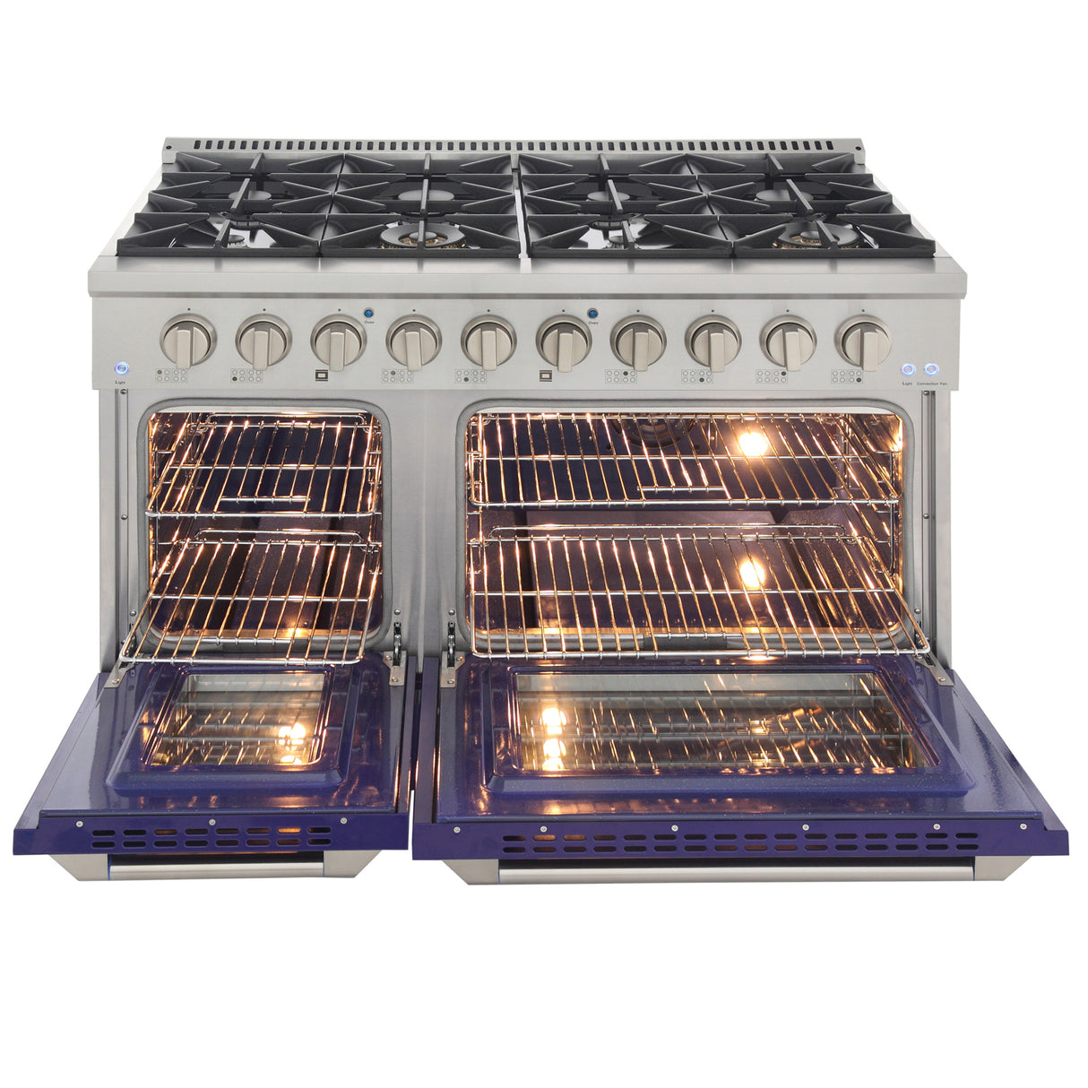 KUCHT Professional 48 in. 6.7 cu. ft. Propane Gas Range with Sealed Burners, Griddle/Grill and Two Ovens - One Convection - in Stainless Steel
